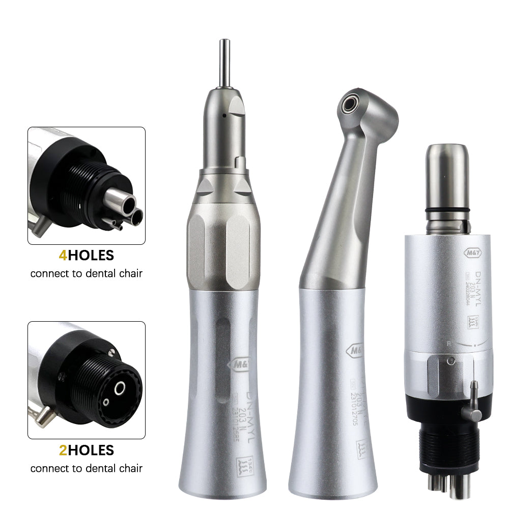 Dental Low Speed Handpiece Kit 2/4 Hole - Contra Angle + Straight + E-type Air Motor External Water Spray