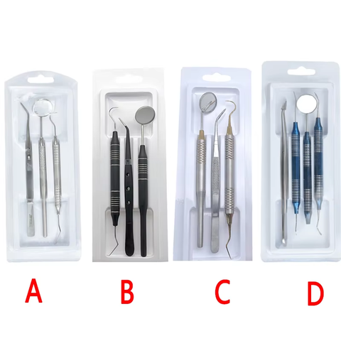 4PCS Dental Oral Cleaning Kit - Stainless Steel Scaler Mirror Explorer Plier Set