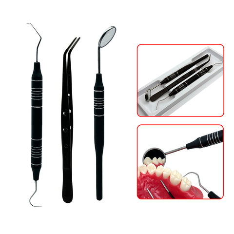 4PCS Dental Oral Cleaning Kit - Stainless Steel Scaler Mirror Explorer Plier Set