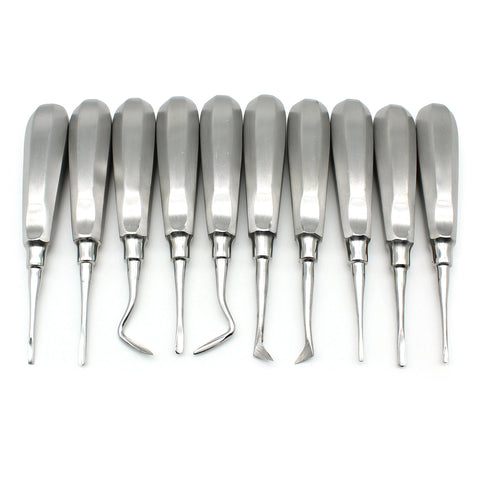 10PCS Dental Curved Root Elevator Set - Stainless Steel Tooth Extraction Surgical Tools