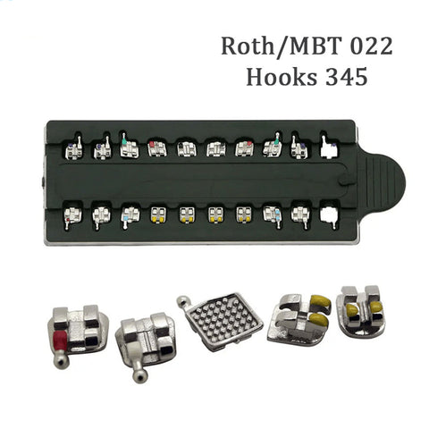 20pcs Dental Orthodontic Metal Brackets MIM Monoblock - Roth/MBT 0.022 Hooks 345 Low Friction