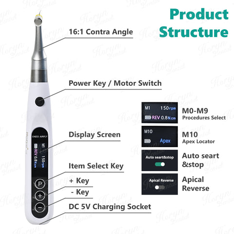 Dental Wireless 2-in-1 Endo Motor & Apex Locator - 16:1 Contra Angle 11 Programs