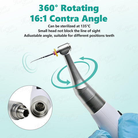 Dental Wireless 2-in-1 Endo Motor & Apex Locator - 16:1 Contra Angle 11 Programs