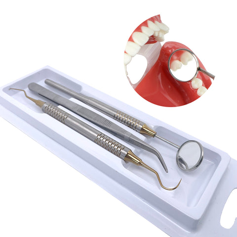 4PCS Dental Oral Cleaning Kit - Stainless Steel Scaler Mirror Explorer Plier Set