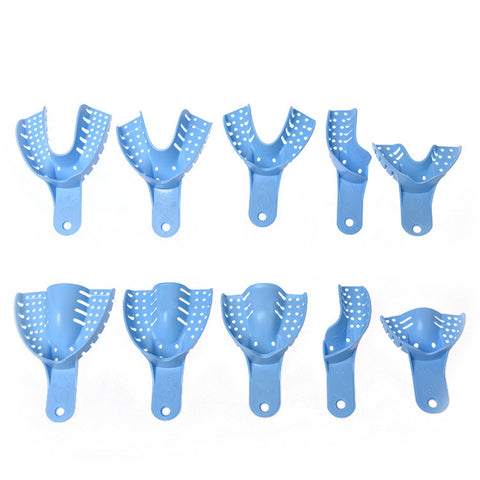 10pcs Dental Plastic Metal Mesh Impression Tray Set - Full Mouth Upper & Lower All Sizes