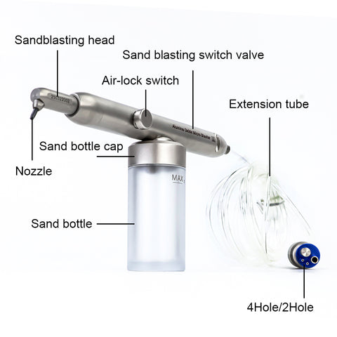 Aluminum Oxide Micro Blaster Complete Kit - Dental Sandblaster 2/4 Hole Interface