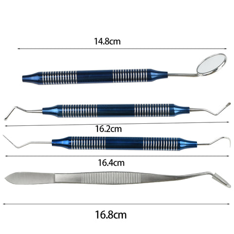 4PCS Dental Oral Cleaning Kit - Stainless Steel Scaler Mirror Explorer Plier Set
