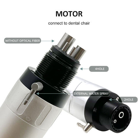 Dental Low Speed Handpiece Kit 2/4 Hole - Contra Angle + Straight + E-type Air Motor External Water Spray