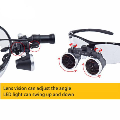 Dental Binocular Loupes 2.5X/3.5X with Wireless LED Headlamp - Ultra-Lightweight Magnifier 320-420mm | 5W Rechargeable