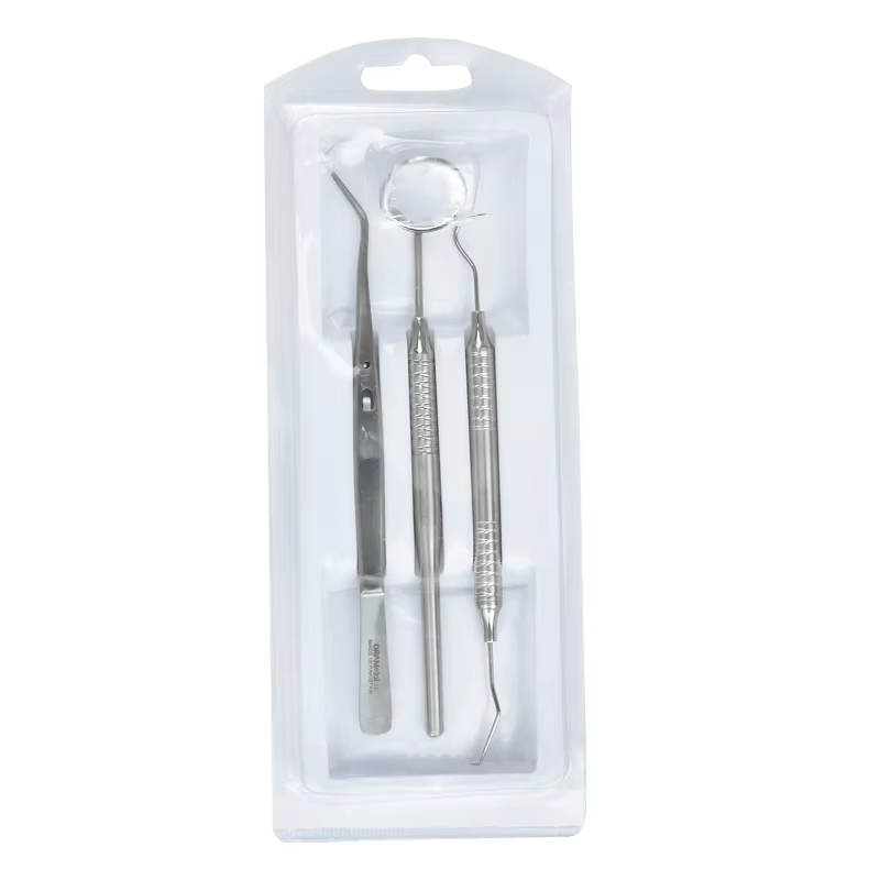 4PCS Dental Oral Cleaning Kit - Stainless Steel Scaler Mirror Explorer Plier Set