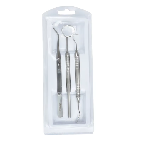 4PCS Dental Oral Cleaning Kit - Stainless Steel Scaler Mirror Explorer Plier Set