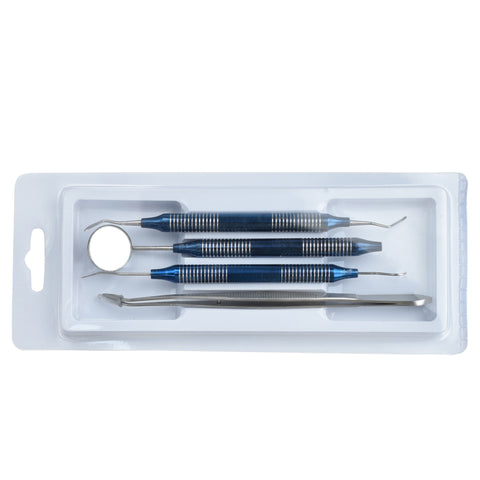 4PCS Dental Oral Cleaning Kit - Stainless Steel Scaler Mirror Explorer Plier Set