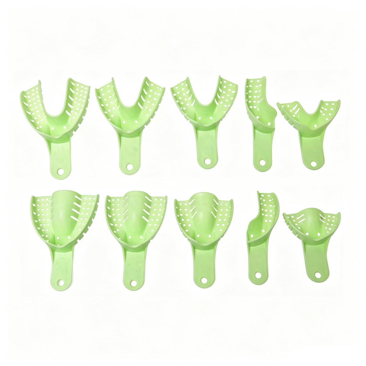10pcs Dental Plastic Metal Mesh Impression Tray Set - Full Mouth Upper & Lower All Sizes