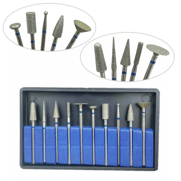 10Pcs Dental Diamond Polisher HP Shank Bur Set 2.35mm Low Speed